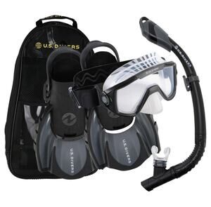 US Divers Adult Avila 2.0 Paradise Mask, Snorkel & Fins Black/Gray, Bag, Small